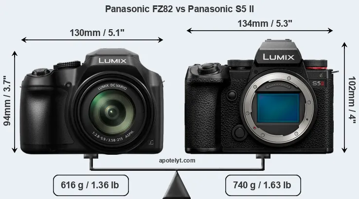 Size Panasonic FZ82 vs Panasonic S5 II