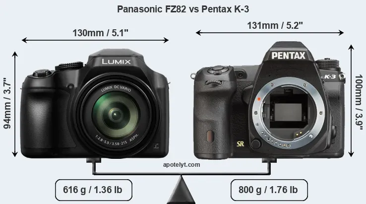 Size Panasonic FZ82 vs Pentax K-3