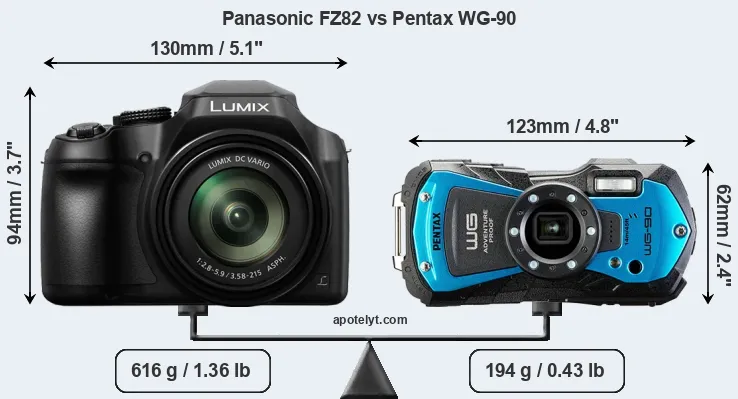 Size Panasonic FZ82 vs Pentax WG-90