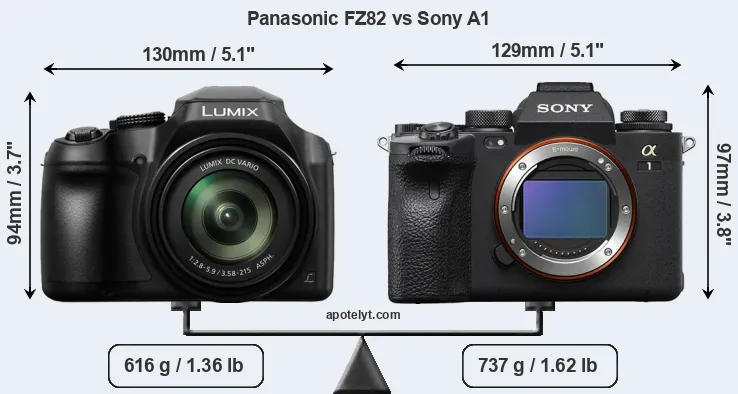 Size Panasonic FZ82 vs Sony A1