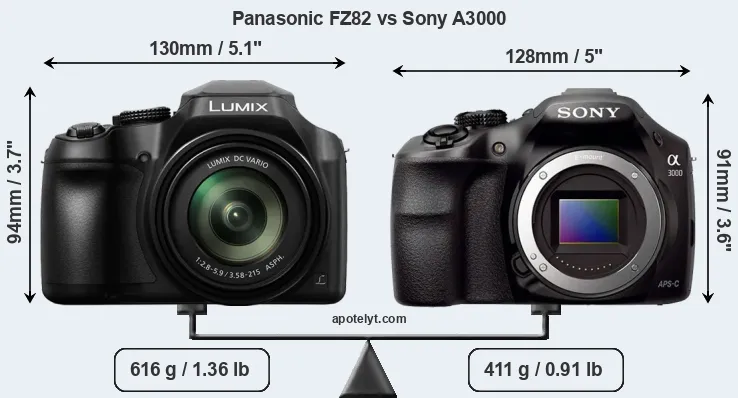Size Panasonic FZ82 vs Sony A3000