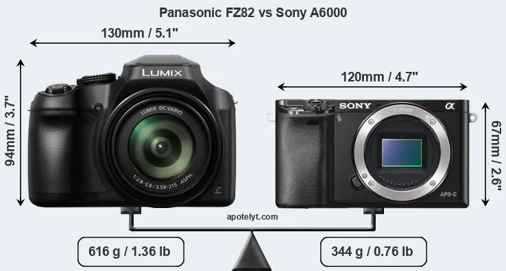 Size Panasonic FZ82 vs Sony A6000