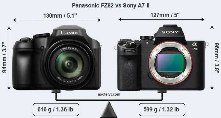 Size Panasonic FZ82 vs Sony A7 II