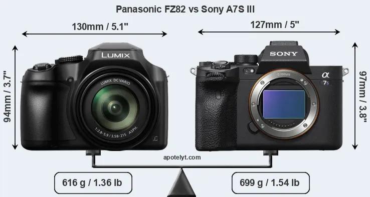 Size Panasonic FZ82 vs Sony A7S III