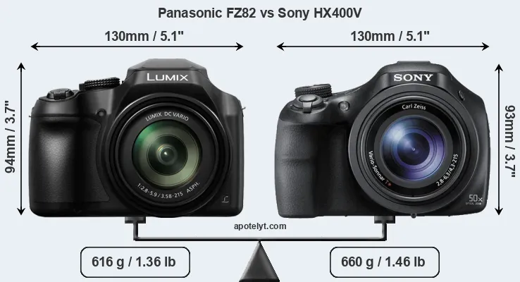 Size Panasonic FZ82 vs Sony HX400V