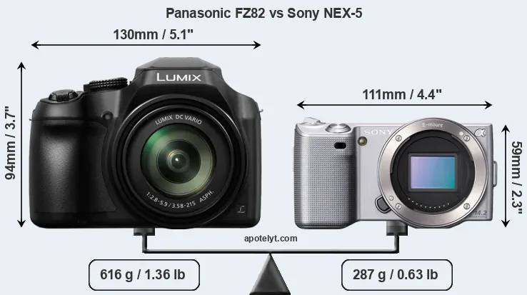 Size Panasonic FZ82 vs Sony NEX-5