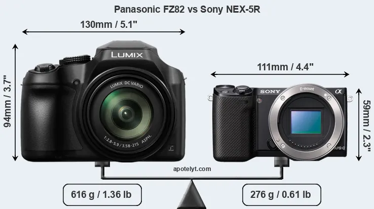 Size Panasonic FZ82 vs Sony NEX-5R