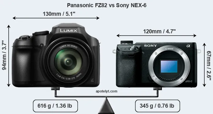 Size Panasonic FZ82 vs Sony NEX-6