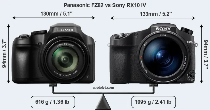 Size Panasonic FZ82 vs Sony RX10 IV