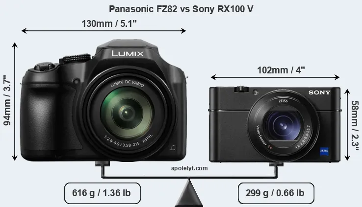 Size Panasonic FZ82 vs Sony RX100 V
