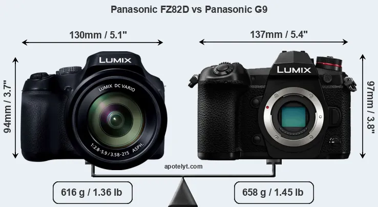Size Panasonic FZ82D vs Panasonic G9