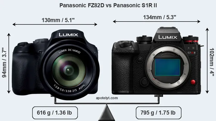 Size Panasonic FZ82D vs Panasonic S1R II