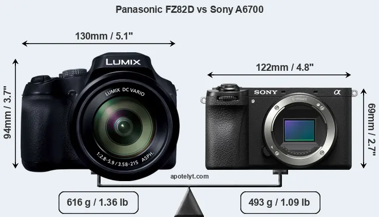 Size Panasonic FZ82D vs Sony A6700