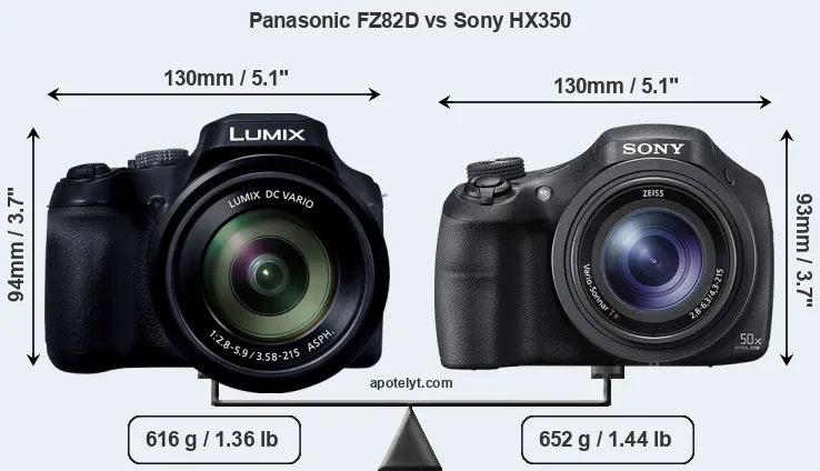 Size Panasonic FZ82D vs Sony HX350