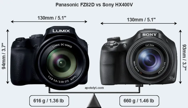 Size Panasonic FZ82D vs Sony HX400V