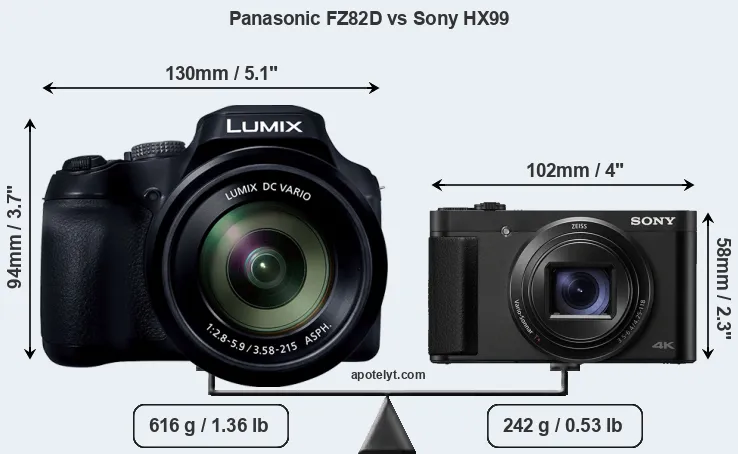 Size Panasonic FZ82D vs Sony HX99
