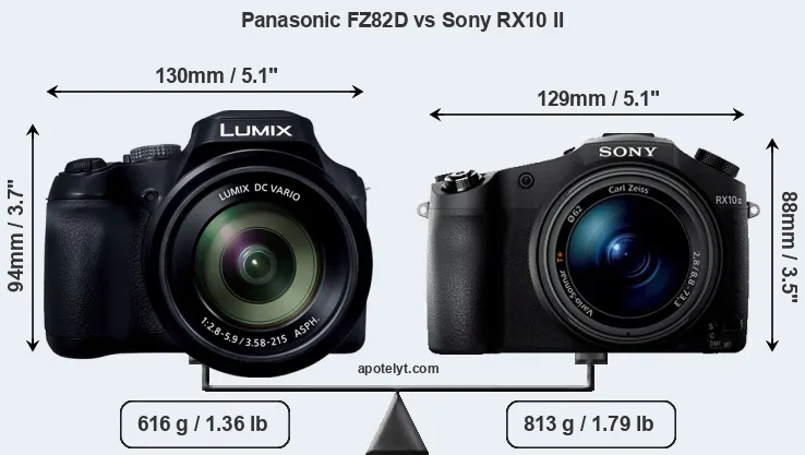 Size Panasonic FZ82D vs Sony RX10 II