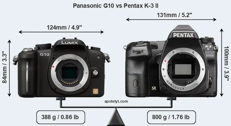 Size Panasonic G10 vs Pentax K-3 II
