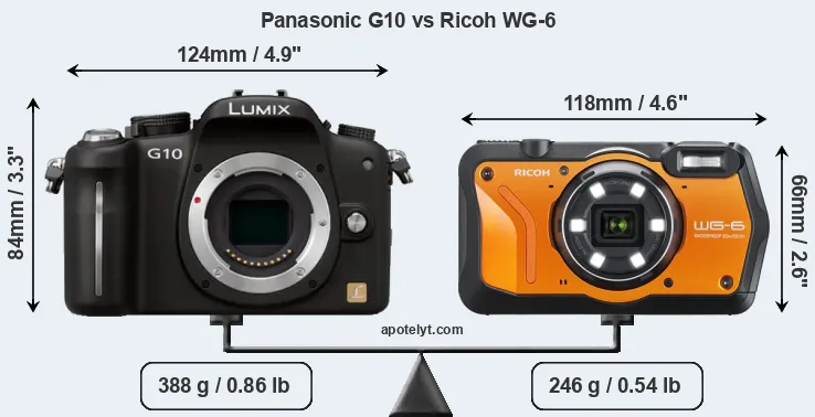 Size Panasonic G10 vs Ricoh WG-6