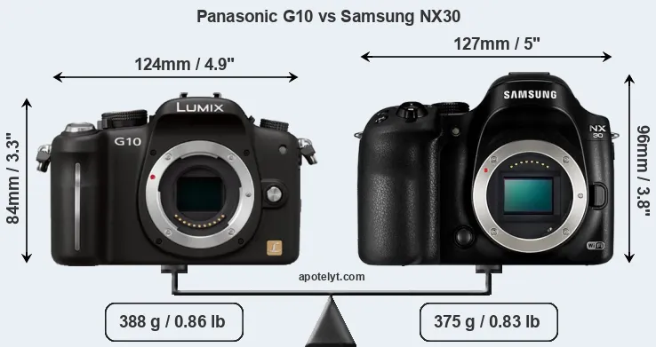 Size Panasonic G10 vs Samsung NX30
