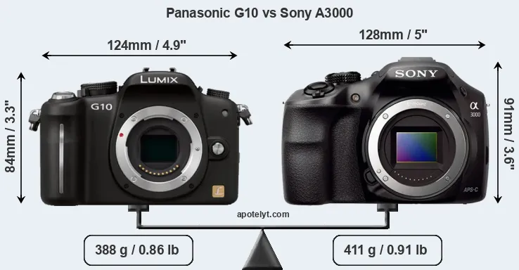Size Panasonic G10 vs Sony A3000
