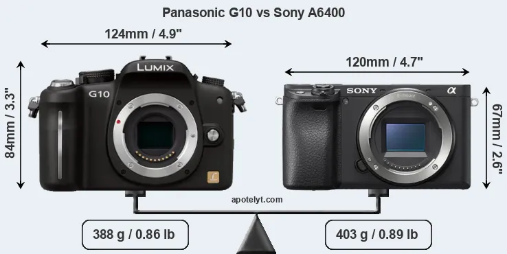 Size Panasonic G10 vs Sony A6400