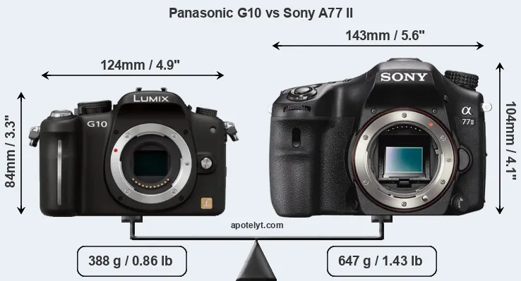 Size Panasonic G10 vs Sony A77 II