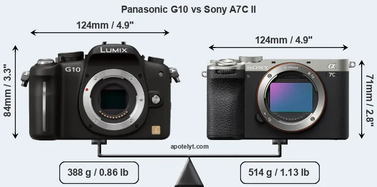 Size Panasonic G10 vs Sony A7C II