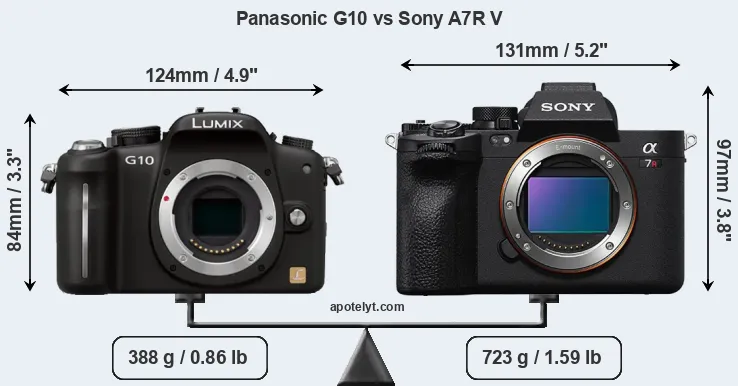 Size Panasonic G10 vs Sony A7R V