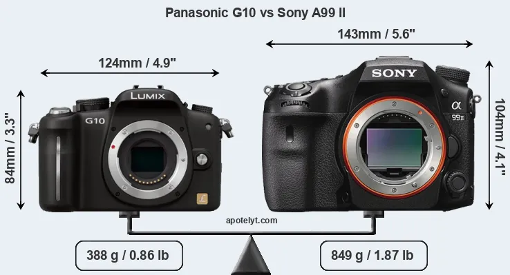 Size Panasonic G10 vs Sony A99 II