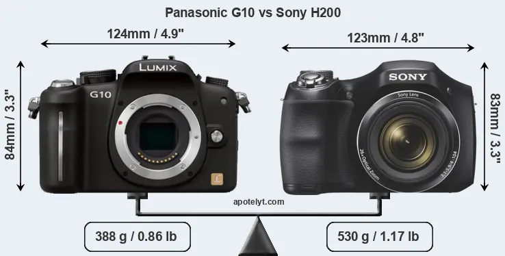Size Panasonic G10 vs Sony H200