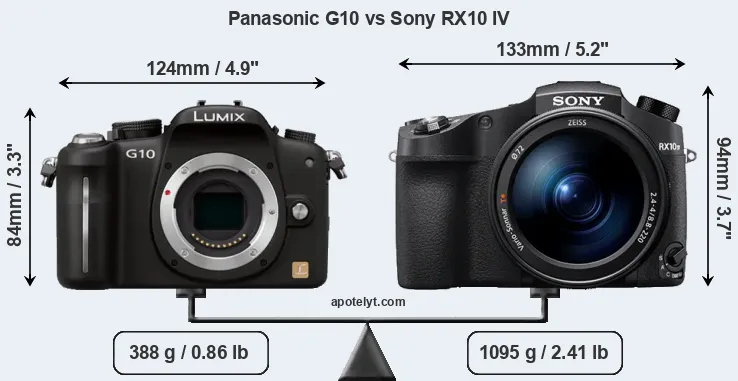 Size Panasonic G10 vs Sony RX10 IV