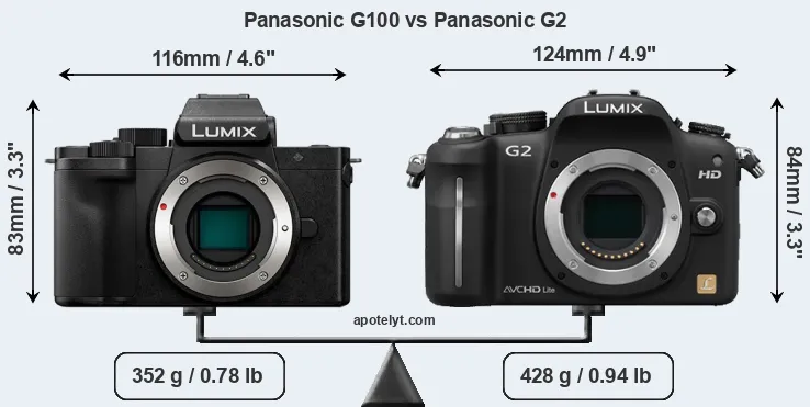 Size Panasonic G100 vs Panasonic G2