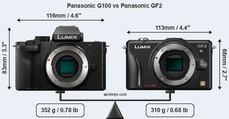 Size Panasonic G100 vs Panasonic GF2