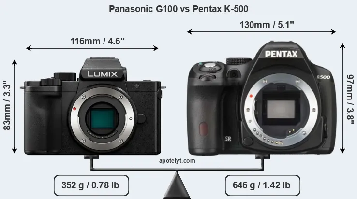 Size Panasonic G100 vs Pentax K-500