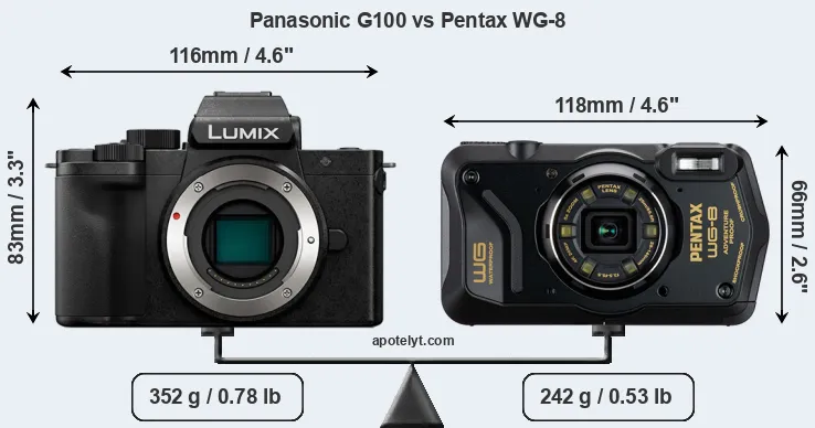 Size Panasonic G100 vs Pentax WG-8