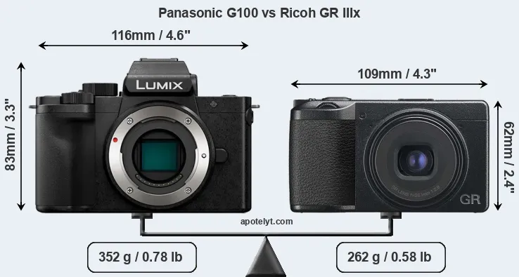 Size Panasonic G100 vs Ricoh GR IIIx