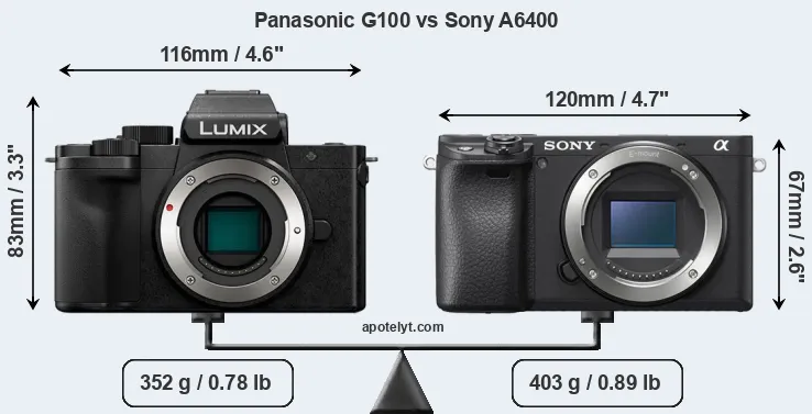 Size Panasonic G100 vs Sony A6400