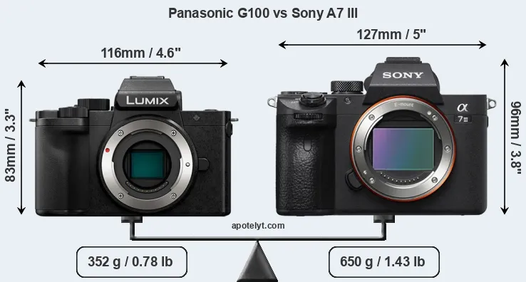 Size Panasonic G100 vs Sony A7 III