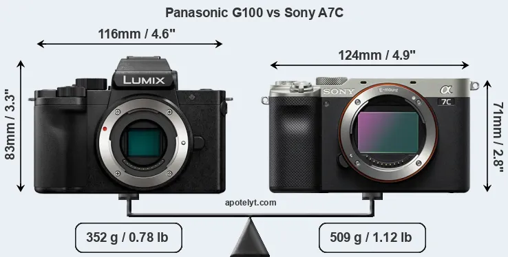 Size Panasonic G100 vs Sony A7C