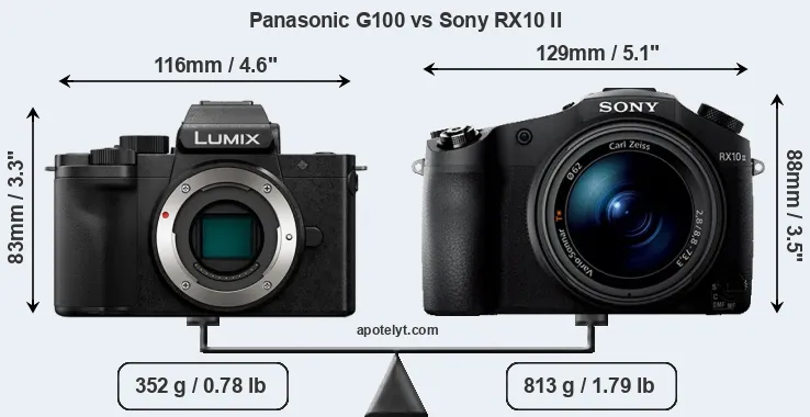 Size Panasonic G100 vs Sony RX10 II