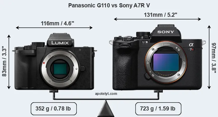 Size Panasonic G110 vs Sony A7R V