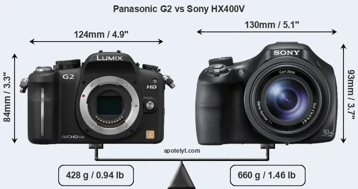 Size Panasonic G2 vs Sony HX400V