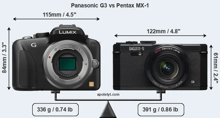 Size Panasonic G3 vs Pentax MX-1
