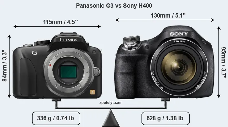 Size Panasonic G3 vs Sony H400