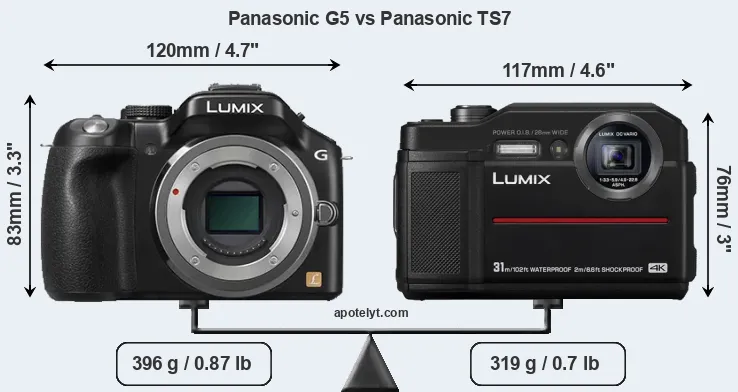 Size Panasonic G5 vs Panasonic TS7