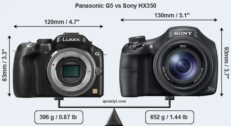 Size Panasonic G5 vs Sony HX350