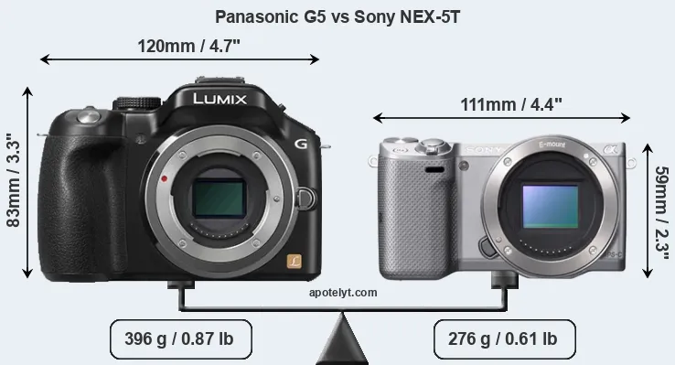 Size Panasonic G5 vs Sony NEX-5T