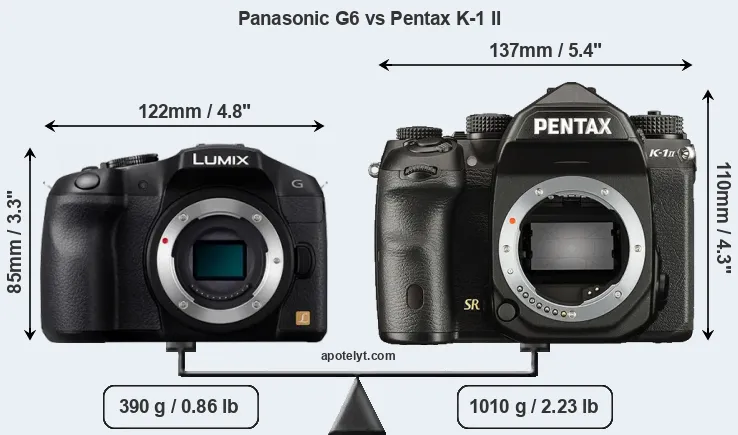 Size Panasonic G6 vs Pentax K-1 II