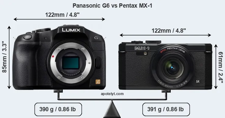 Size Panasonic G6 vs Pentax MX-1